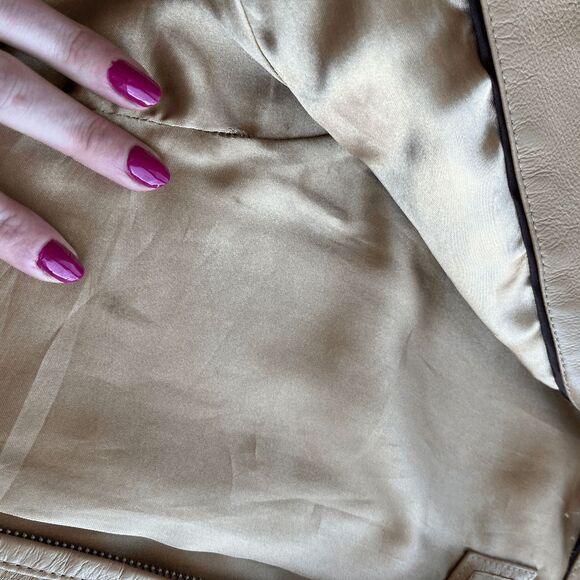 Wilson's Leather Beige Moto Jacket Genuine Leather Satin Lining, Size L - Picture 7 of 7
